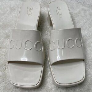 GUCCI Women's White Heeled Square Toe Slide Sandals Shoes Size 40